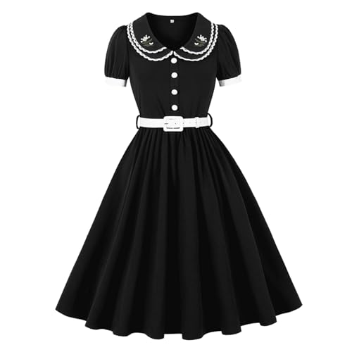 Women's 1950s Retro Dress Short Puff Sleeve Peter Pan Collar